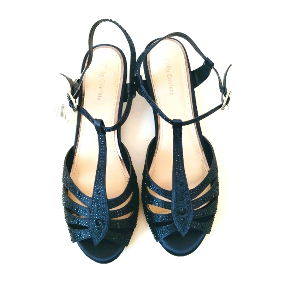 Lady Couture Blue Rhinestone Faux Satin Heel sz 41